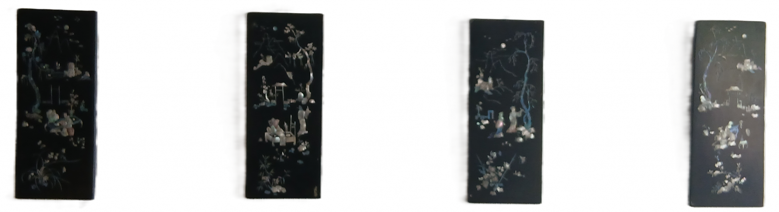 Art décoratif, tableaux, les 4 saisons chinoises en nacre sur bois laqué