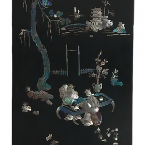 Art décoratif, tableaux, les 4 saisons chinoises en nacre sur bois laqué