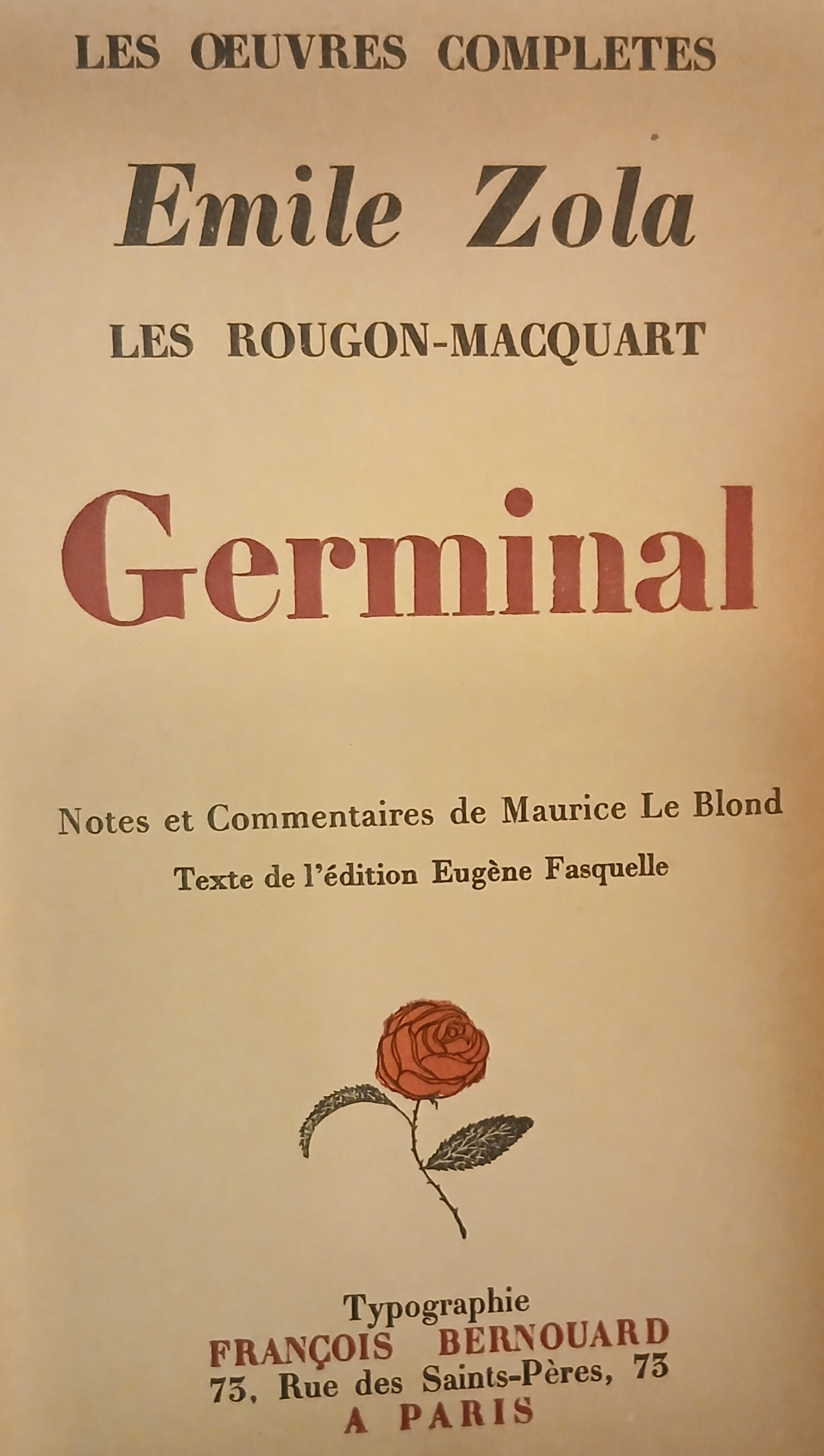 Emile Zola – Germinal – Livre ancien reliure cuir (1928) – BERNOUARD – Image 3