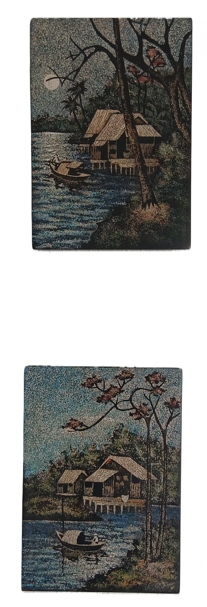 Art décoratif vietnamien, tableaux, jour/nuit en coquilles d'œufs