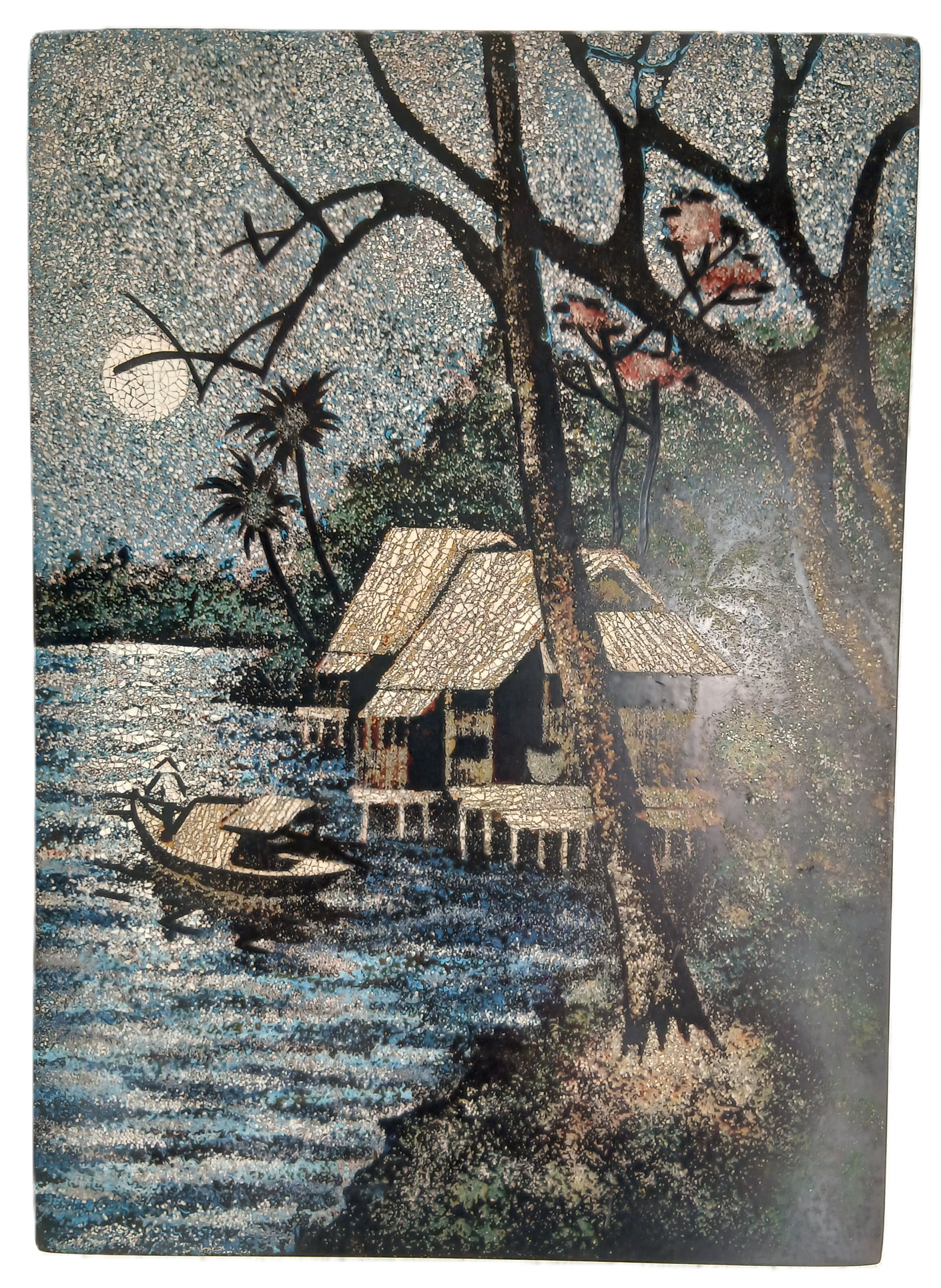 Art décoratif vietnamien, tableaux, jour/nuit en coquilles d'œufs – Image 2