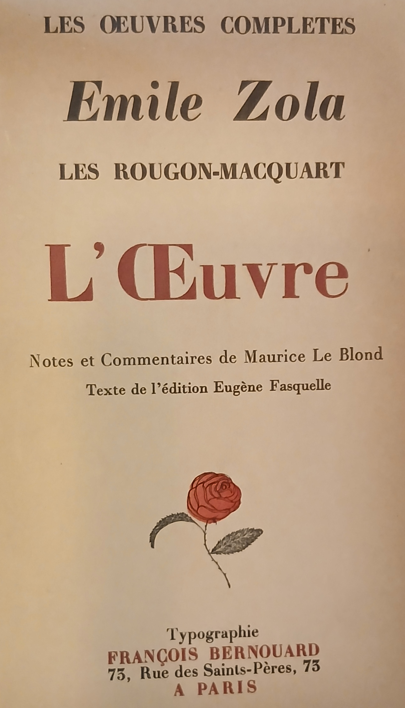 Emile Zola – L'œuvre – Livre ancien reliure cuir (1928) – BERNOUARD – Image 3