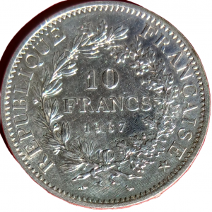 10 francs argent type Hercule 1967 à l’accent