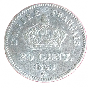 20 centimes argent Napoléon III tête laurée grand module 1868 A