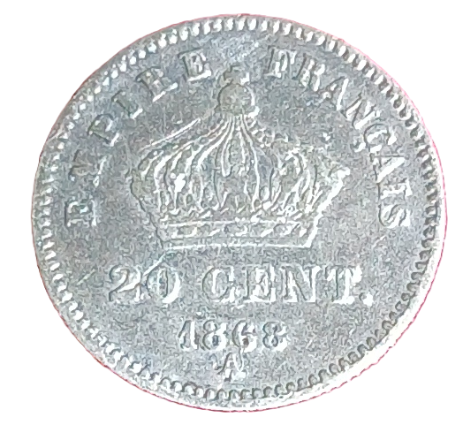 20 centimes argent Napoléon III tête laurée grand module 1868 A