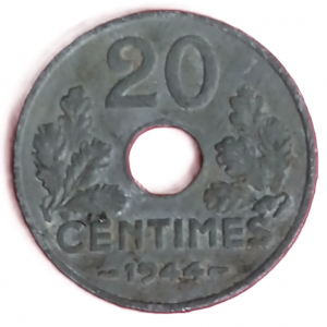 20 centimes Etat type 20 1944 en zinc
