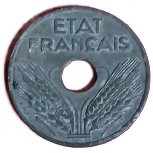 20 centimes Etat type 20 1944 en zinc