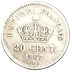 20 centimes argent Napoléon III tête laurée grand module 1867 BB