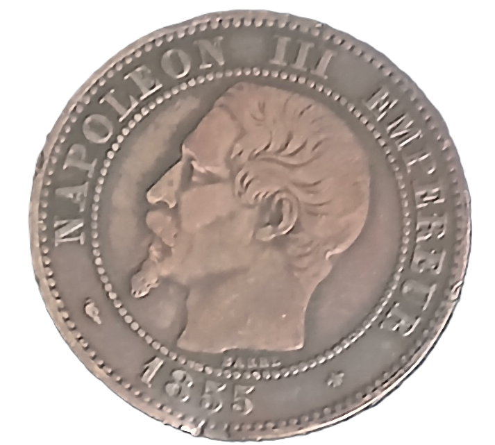 2 centimes Napoléon III tête nue 1855 BB chien – Image 2