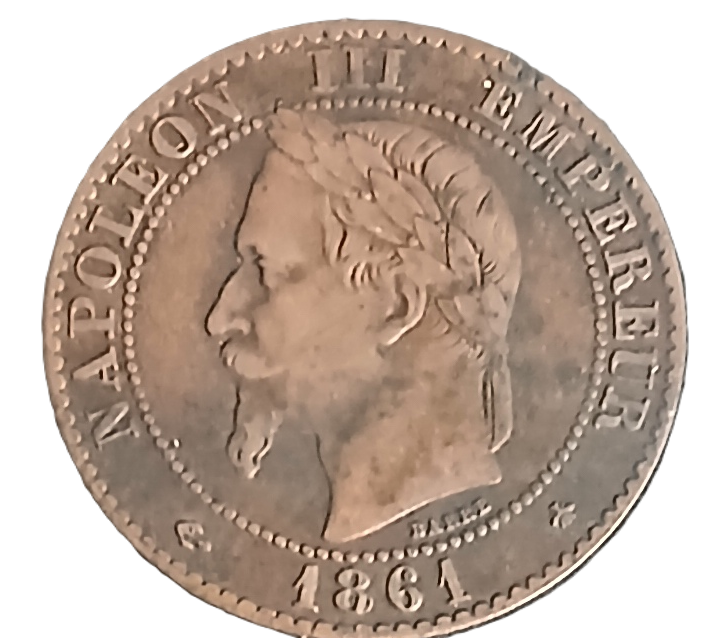 2 centimes Napoléon III tête laurée 1861 A – Image 2