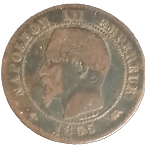 2 centimes Napoléon III tête nue 1855 grand D ancre