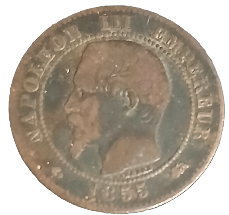 2 centimes Napoléon III tête nue 1855 grand D ancre – Image 2