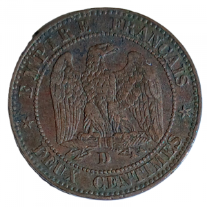 2 centimes Napoléon III tête nue 1854 grand D