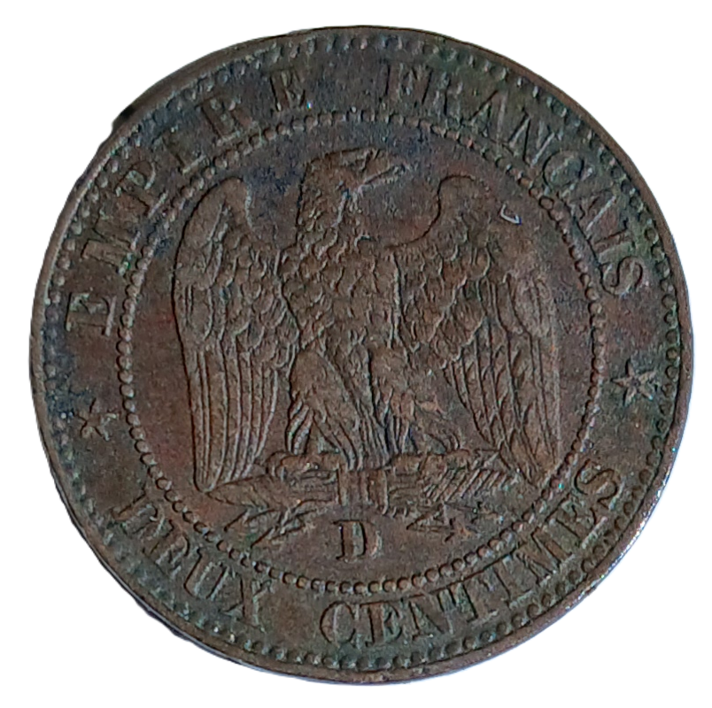 2 centimes Napoléon III tête nue 1854 grand D