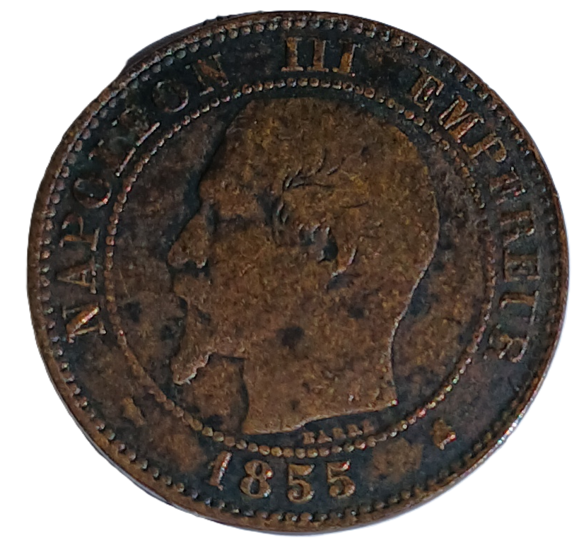 2 centimes Napoléon III tête nue 1855 K chien – Image 2