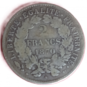 2 francs argent type Cérès 1870 petit A