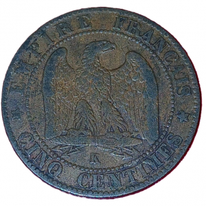 5 centimes Napoléon III tête laurée 1861 K