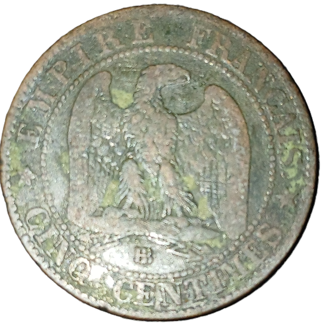 5 centimes Napoléon III tête laurée 1864 BB