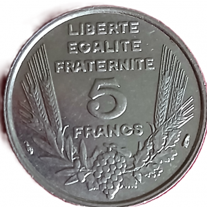 5 Francs type Bazor 1933 espace entre le L et Bazor