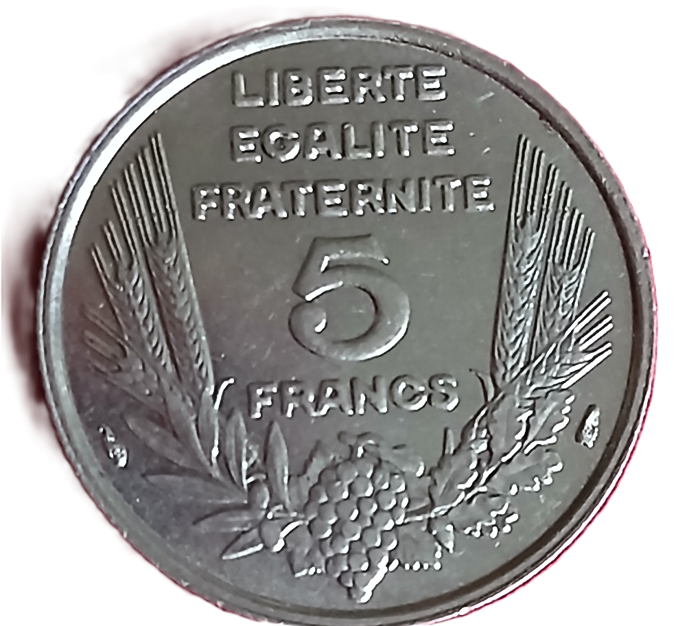 5 Francs type Bazor 1933 espace entre le L et Bazor