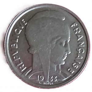 5 Francs type Bazor 1933 espace entre le L et Bazor