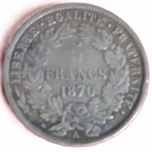 5 francs argent Cérès à légende 1870 A