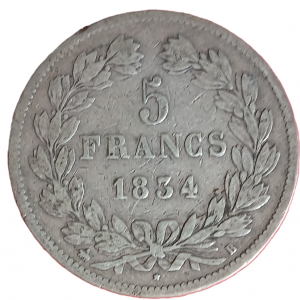 5 francs argent Louis Philippe Ier tête laurée 1834 B