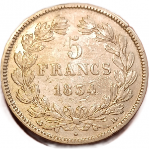 5 francs argent Louis Philippe Ier tête laurée 1834 D