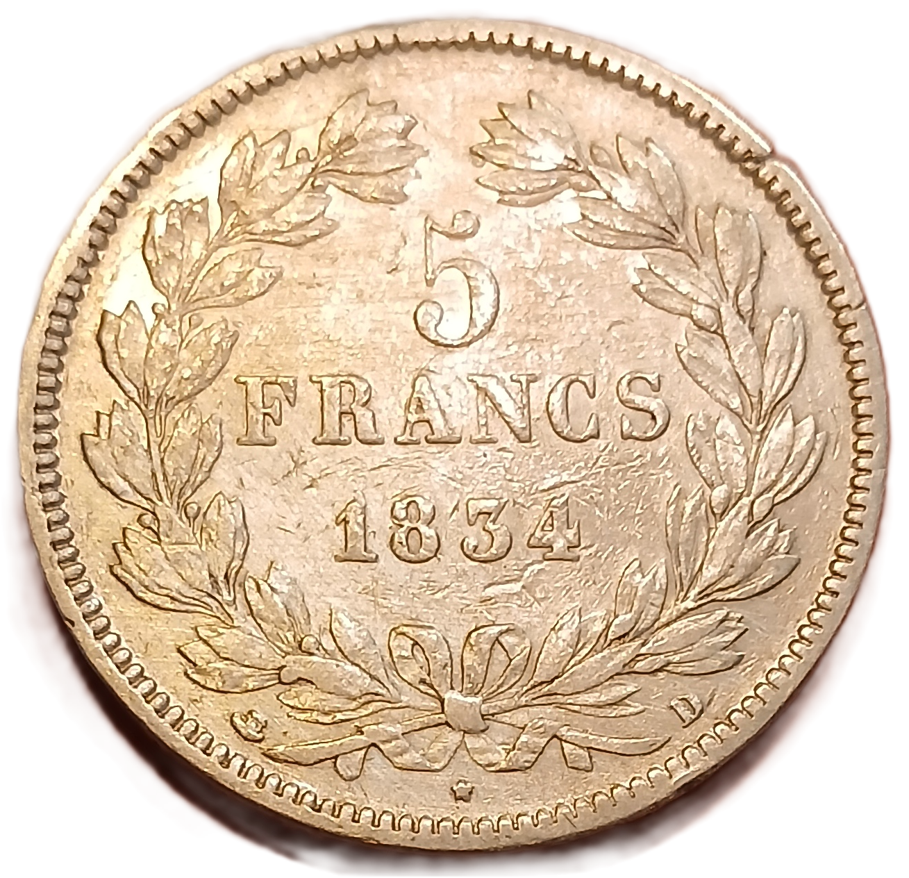 5 francs argent Louis Philippe Ier tête laurée 1834 D