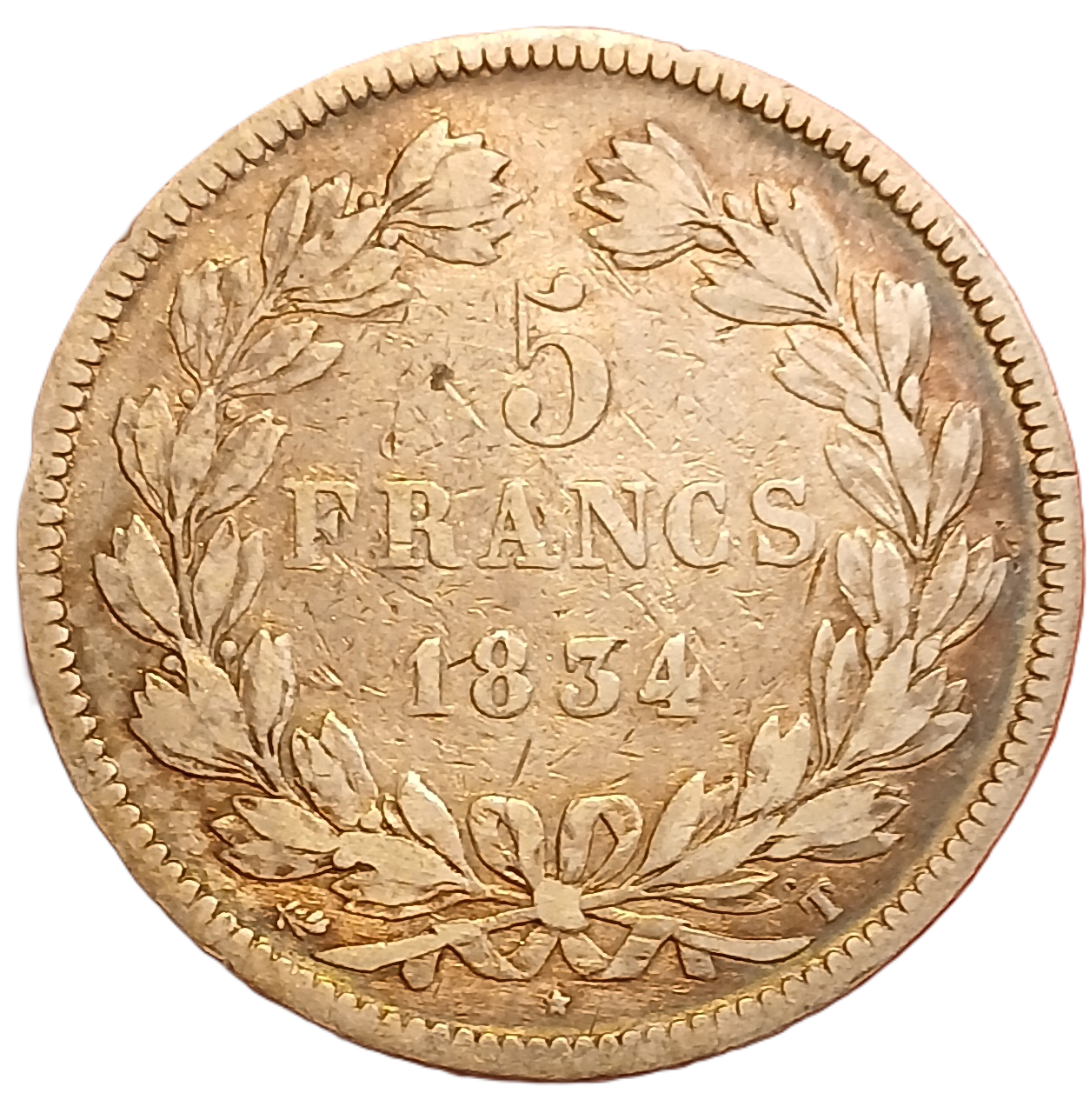 5 francs argent Louis Philippe Ier tête laurée 1834 T