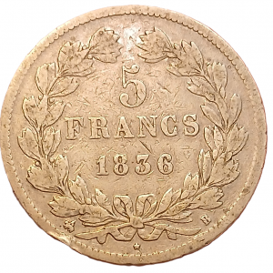 5 francs argent Louis Philippe Ier tête laurée 1836 B