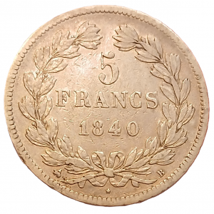 5 francs argent Louis Philippe Ier tête laurée 1840 B