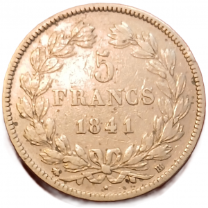 5 francs argent Louis Philippe Ier tête laurée 1841 BB