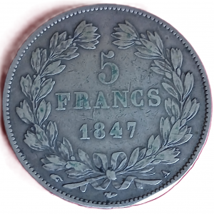 5 francs argent Louis Philippe Ier tête laurée 1847 A