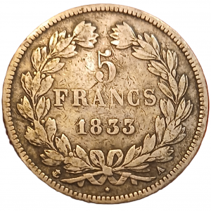 5 francs argent Louis Philippe Ier tête laurée 1833 A