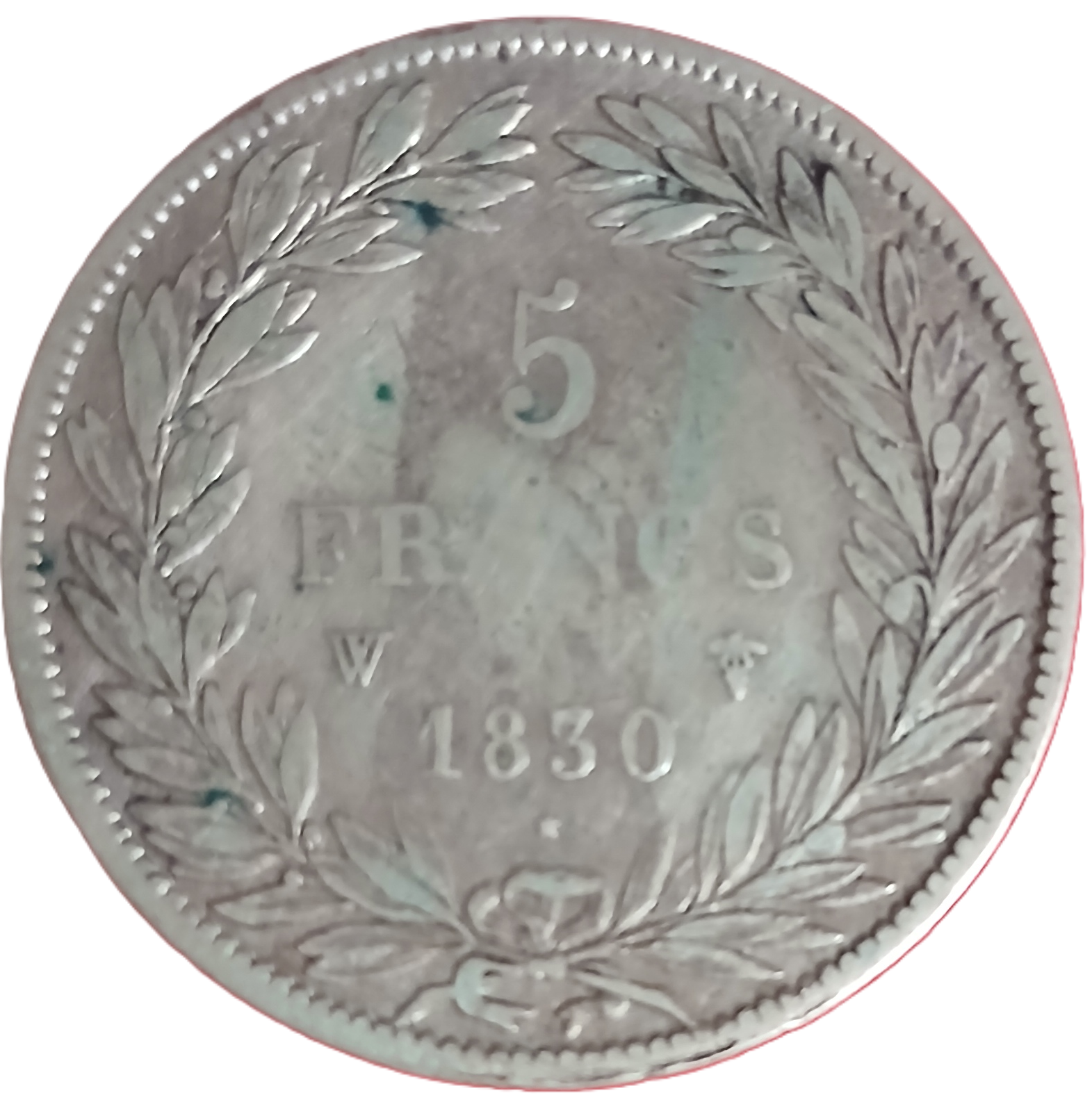 5 francs argent Louis Philippe sans le I tête nue tranche en creux 1830 W