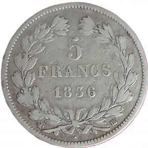 5 francs argent Louis Philippe Ier tête laurée 1836 BB