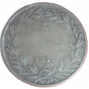 5 francs argent Louis Philippe Ier tête nue tranche en creux 1831 B
