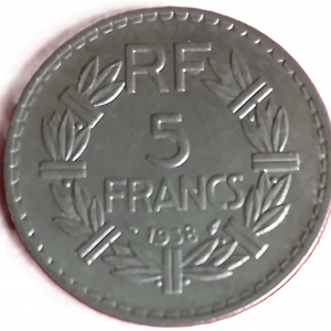 5 francs type Lavrillier en nickel 1938