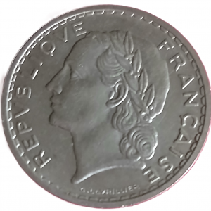 5 francs type Lavrillier en nickel 1938