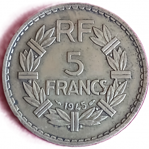 5 francs type Lavrillier en Cupro-aluminium 1945
