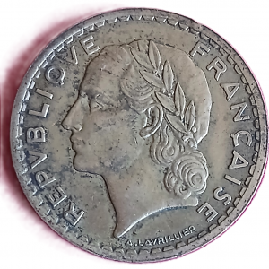5 francs type Lavrillier en Cupro-aluminium 1945