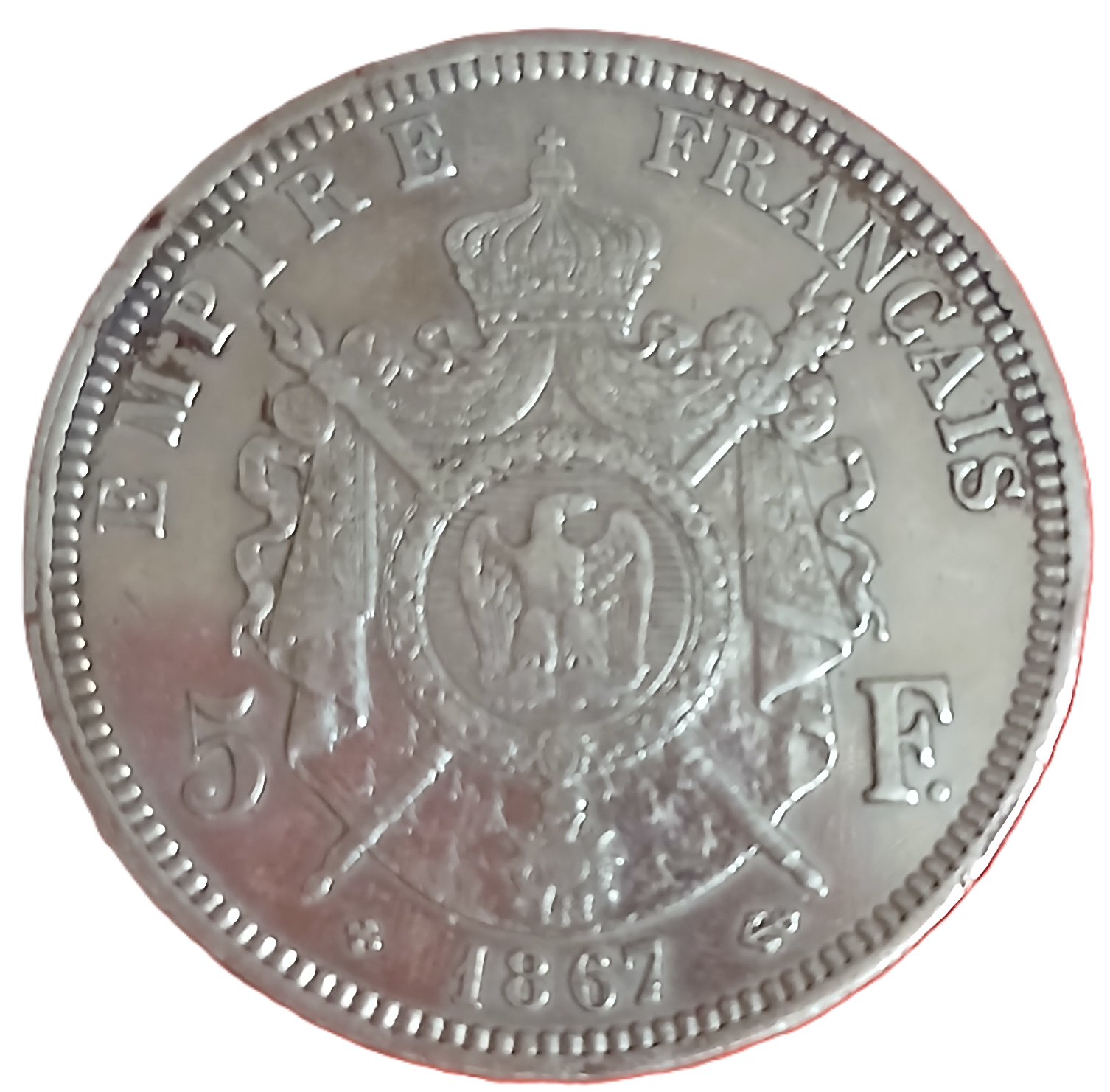 5 francs argent Napoléon III tête laurée 1867 BB