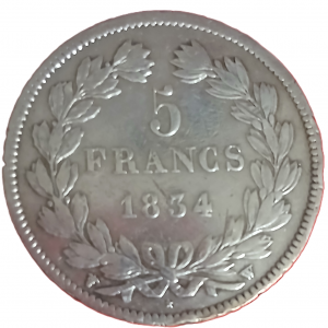 5 francs argent Louis Philippe Ier tête laurée 1834 W
