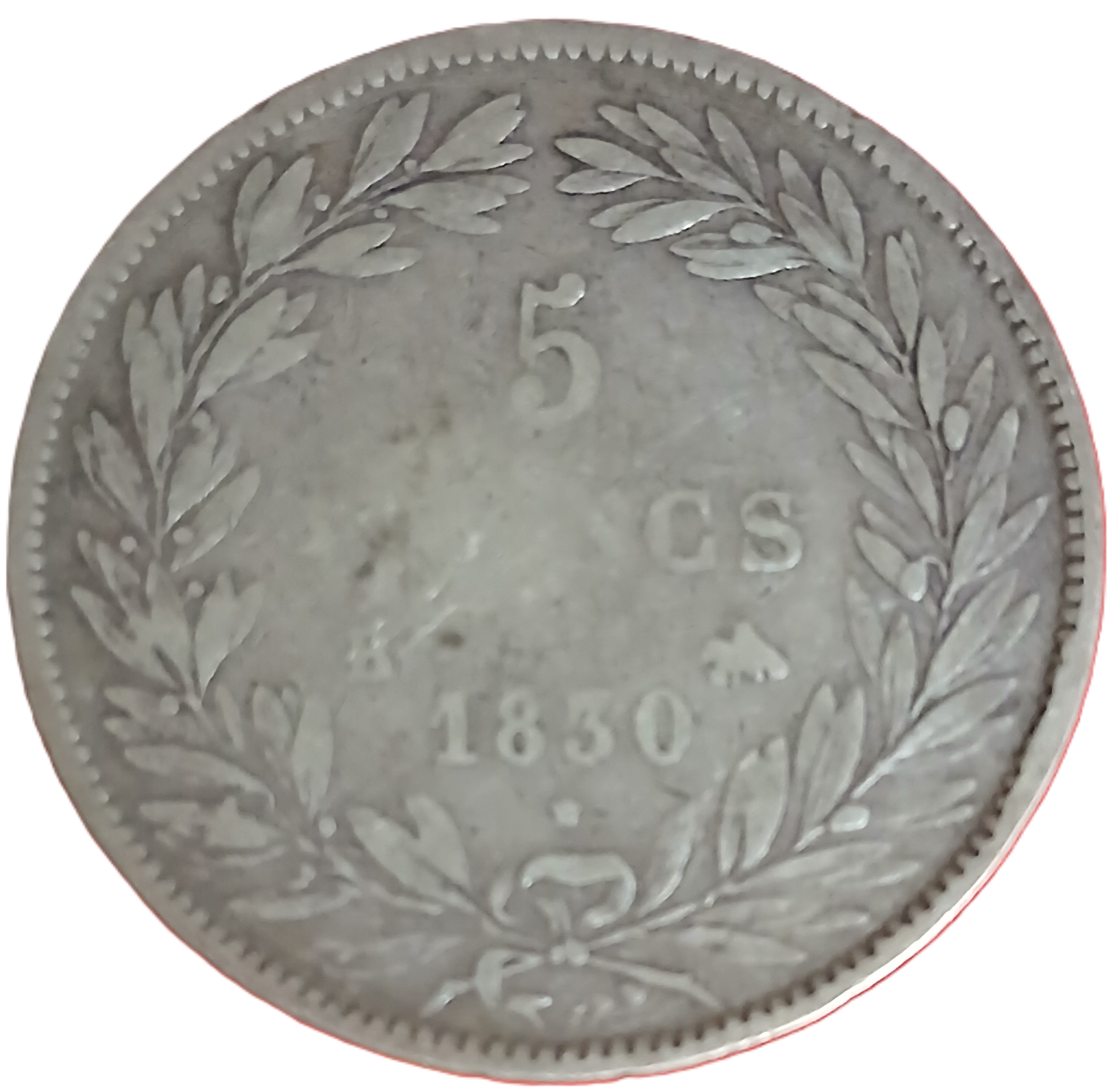5 francs argent Louis Philippe Ier tête nue tranche en creux 1830 B