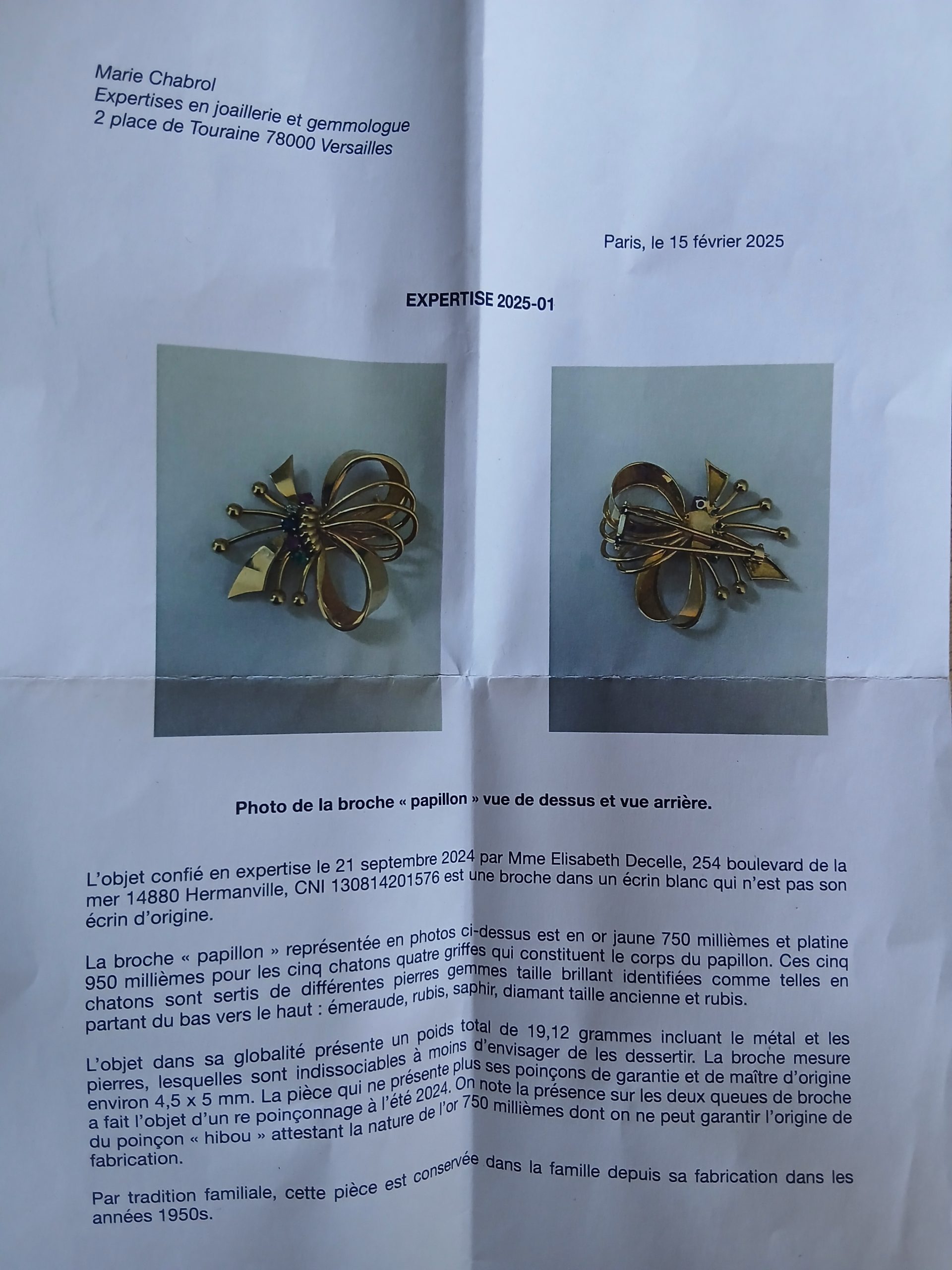 Broche en or et ses pierres précieuses en forme de nœud – Image 4