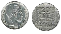 Monnaies d’investissement en argent 20f Turin