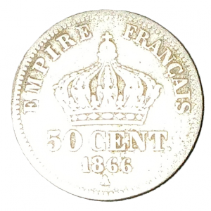 50 centimes argent type Napoléon III tête laurée 1866 A