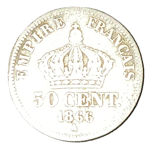 50 centimes argent type Napoléon III tête laurée 1866 A