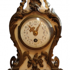 Garniture de cheminée ancienne (horloge et ses deux bougeoirs)